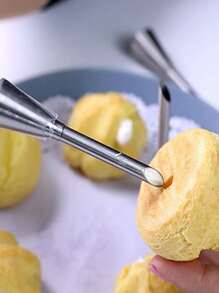 3入組不銹鋼廚房烘焙金屬裱花嘴用於填充甜甜圈紙杯蛋糕泡芙和其他糕點 - 銀色 - 查看 3