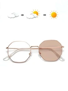 复古几何框架可变色男女通用金属时尚眼镜，经典时尚户外旅行海滩度假休闲装，夏季防晒，驾驶，电脑阅读/游戏/电视/智能手机眼镜，抗疲劳眼镜，时尚透明镜片眼镜框，男女通用时尚眼镜