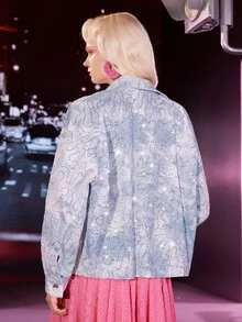 SHEIN ICON Tie Dye Contrast Sequins Drop Shoulder Jacket - Baby Blue - View 2