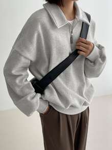 DAZY Dây kéo nửa Thả vai Áo nỉ Without Tee - Màu Xám nhạt - Xem 1
