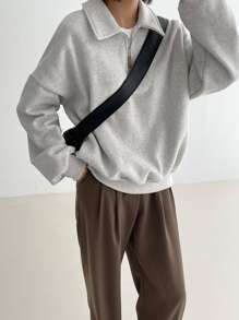 DAZY Dây kéo nửa Thả vai Áo nỉ Without Tee - Màu Xám nhạt - Xem 3