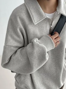 DAZY Dây kéo nửa Thả vai Áo nỉ Without Tee - Màu Xám nhạt - Xem 5