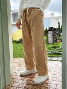 Manfinity Men Slant Pocket Corduroy Trousers - Khaki - View 3