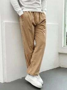 Manfinity Men Slant Pocket Corduroy Trousers - Khaki - View 5