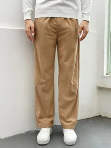 Manfinity Men Slant Pocket Corduroy Trousers - Khaki - View 6