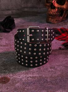 街頭釘裝飾方形扣帶 - 黑色 - 查看 1