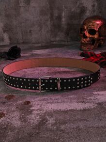 街頭釘裝飾方形扣帶 - 黑色 - 查看 3