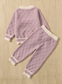 Baby Flap Detail Contrast Trim Jumper & Knit Trousers - Mauve Purple - View 2