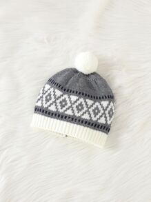 嬰兒菱形印花插肩袖針織連身褲和帽 - 灰色 - 查看 3