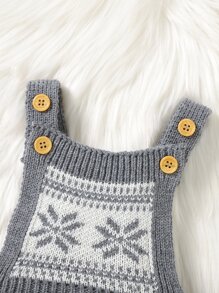 SHEIN Baby Girl Geo Pattern Cable Knit Jumpsuit & Accessory Hat Without Tee - Grey - View 4