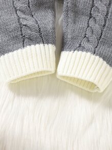 SHEIN Baby Girl Geo Pattern Cable Knit Jumpsuit & Accessory Hat Without Tee - Grey - View 6