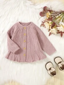 Baby Raglan Sleeve Textured Knit Cardigan - Dusty Pink - View 1