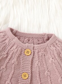 Baby Raglan Sleeve Textured Knit Cardigan - Dusty Pink - View 3