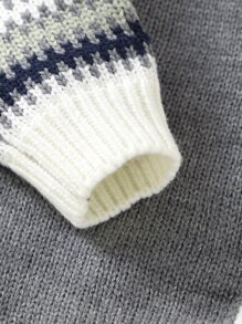 嬰兒菱形印花插肩袖針織連身褲和帽 - 灰色 - 查看 6