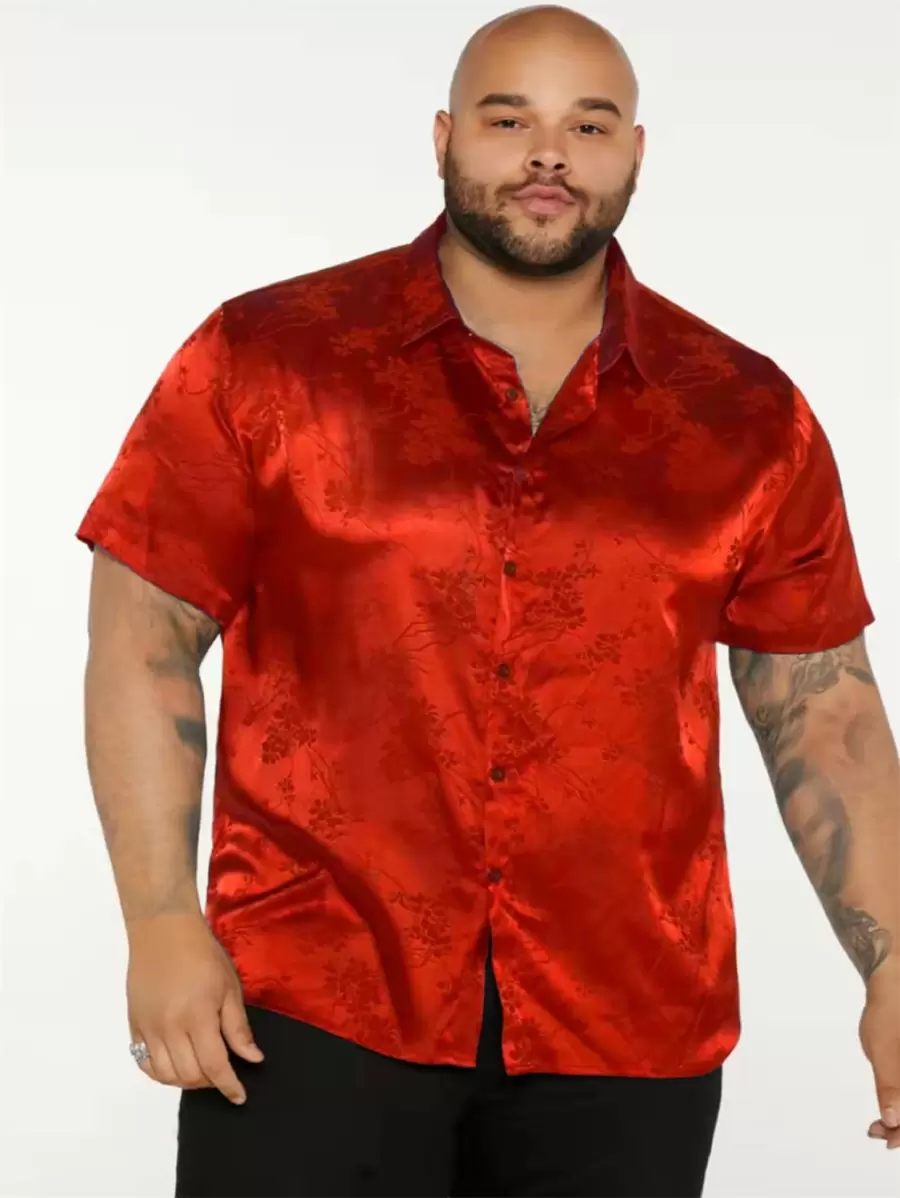 Manfinity 男士花卉圖案提花緞面襯衫