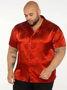 Manfinity 男士花卉圖案提花緞面襯衫