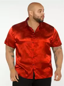 Manfinity 男士花卉圖案提花緞面襯衫