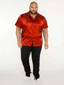 Manfinity 男士花卉圖案提花緞面襯衫