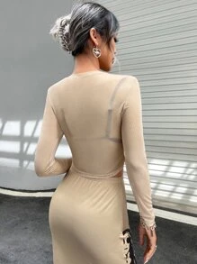 SHEIN ICON Áo nữ cắt Con số Giải trí - màu nâu - Xem 2
