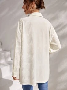 SHEIN LUNE 素色落肩鈕扣正面T恤 - 米色 - 查看 2