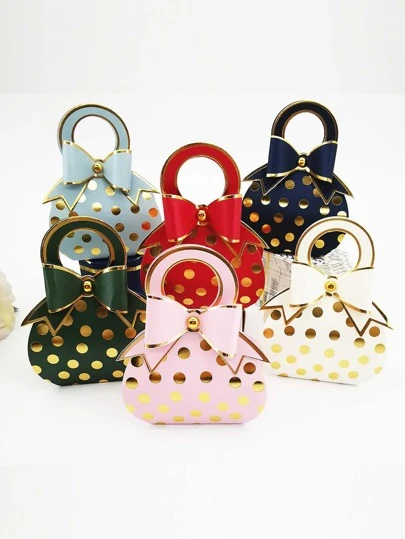 10件/套烫印波点丝带礼品包装盒，欧式婚礼糖果盒，创意手持波点糖果礼盒