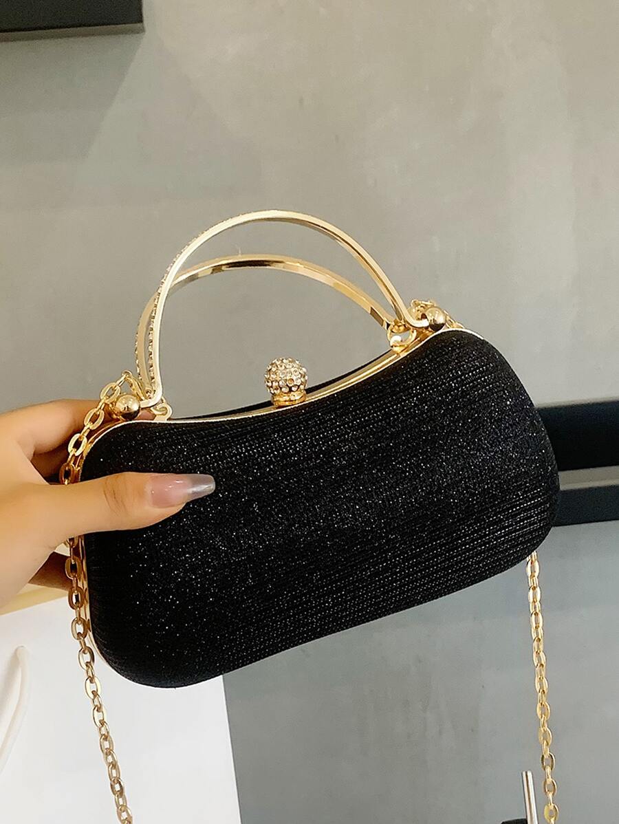 迷人閃光珠寶，亮片，奢華，閃亮迷你閃光萊茵石裝飾盒包晚宴包，派對女孩晚餐包，女士，新娘完美適合派對、婚禮、舞會、晚餐/宴會、雞尾酒 - 黑色 - 查看 1