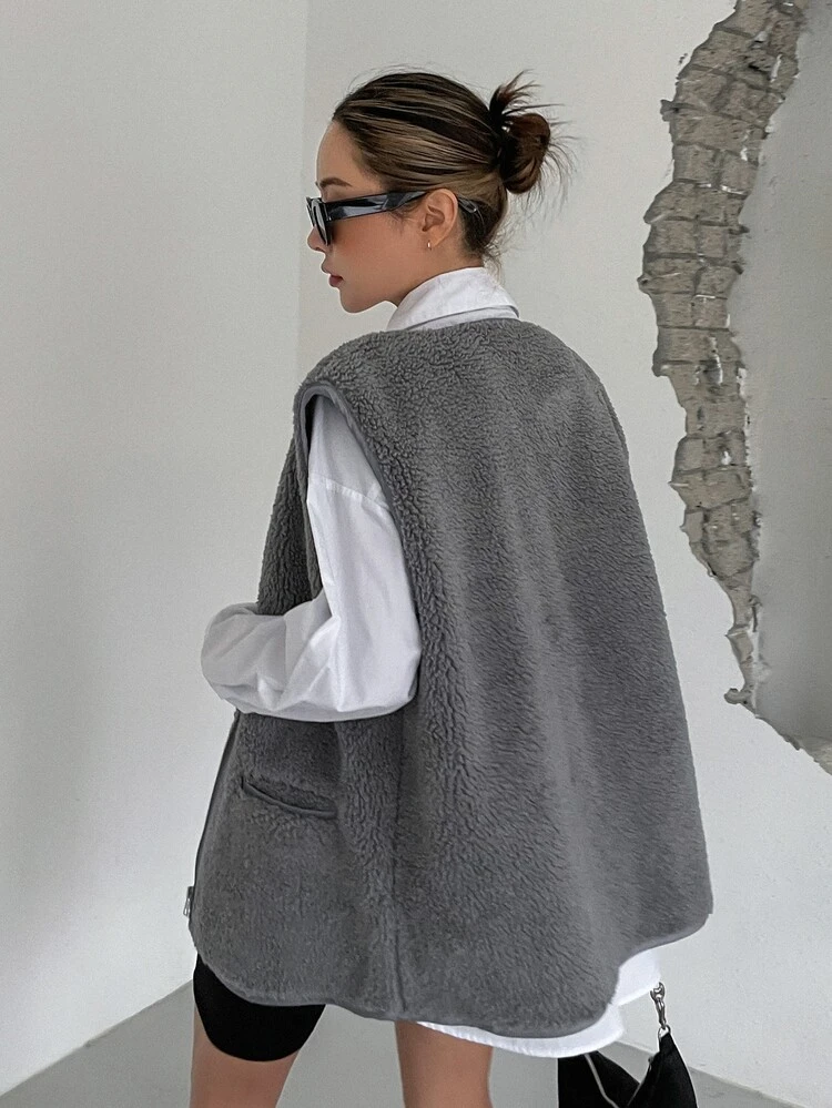 1pc Zip Up Teddy Vest Coat