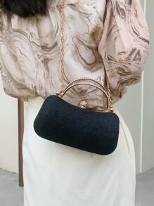 迷人閃光珠寶，亮片，奢華，閃亮迷你閃光萊茵石裝飾盒包晚宴包，派對女孩晚餐包，女士，新娘完美適合派對、婚禮、舞會、晚餐/宴會、雞尾酒 - 黑色 - 查看 2