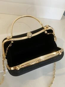 迷人閃光珠寶，亮片，奢華，閃亮迷你閃光萊茵石裝飾盒包晚宴包，派對女孩晚餐包，女士，新娘完美適合派對、婚禮、舞會、晚餐/宴會、雞尾酒 - 黑色 - 查看 3