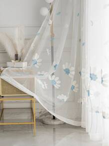 Cortina transparente panel única con bordado de flor & libélula - Multicolor - Ver 6