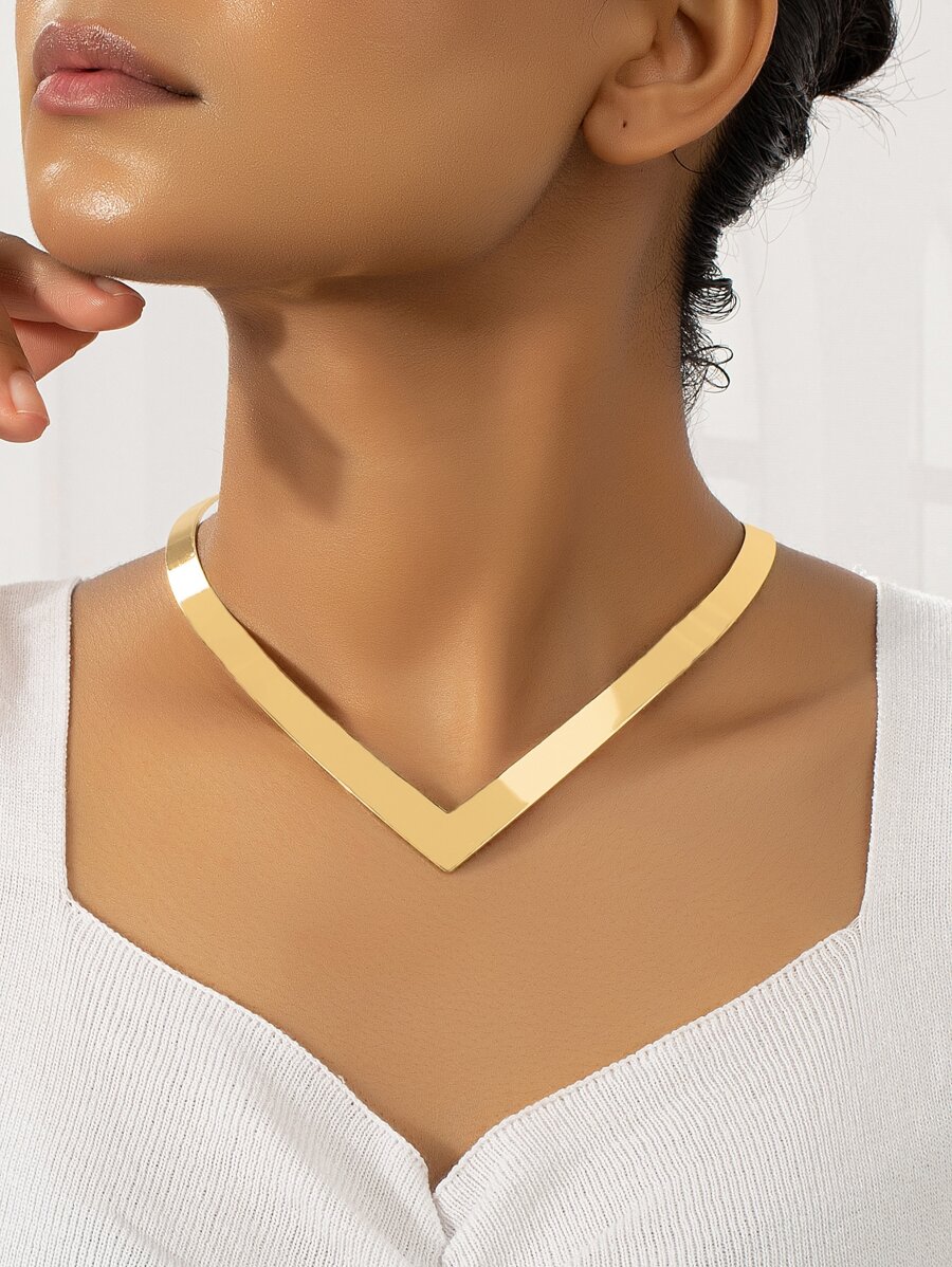 Minimalist V-Shaped Choker - Yellow Gold - View 1
