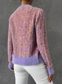 SHEIN Qutie 毛茸邊前紐扣開襟衫 - 彩色 - 查看 2