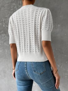 SHEIN Essnce Puff Sleeve Tie Front Pointelle Knit Cardigan - Apricot - View 2