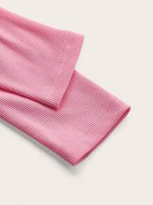 Áo thun nữ Nơ Bướm Gân đan Tương phản ràng buộc Khối Màu Thanh lịch - Hồng - Xem 4