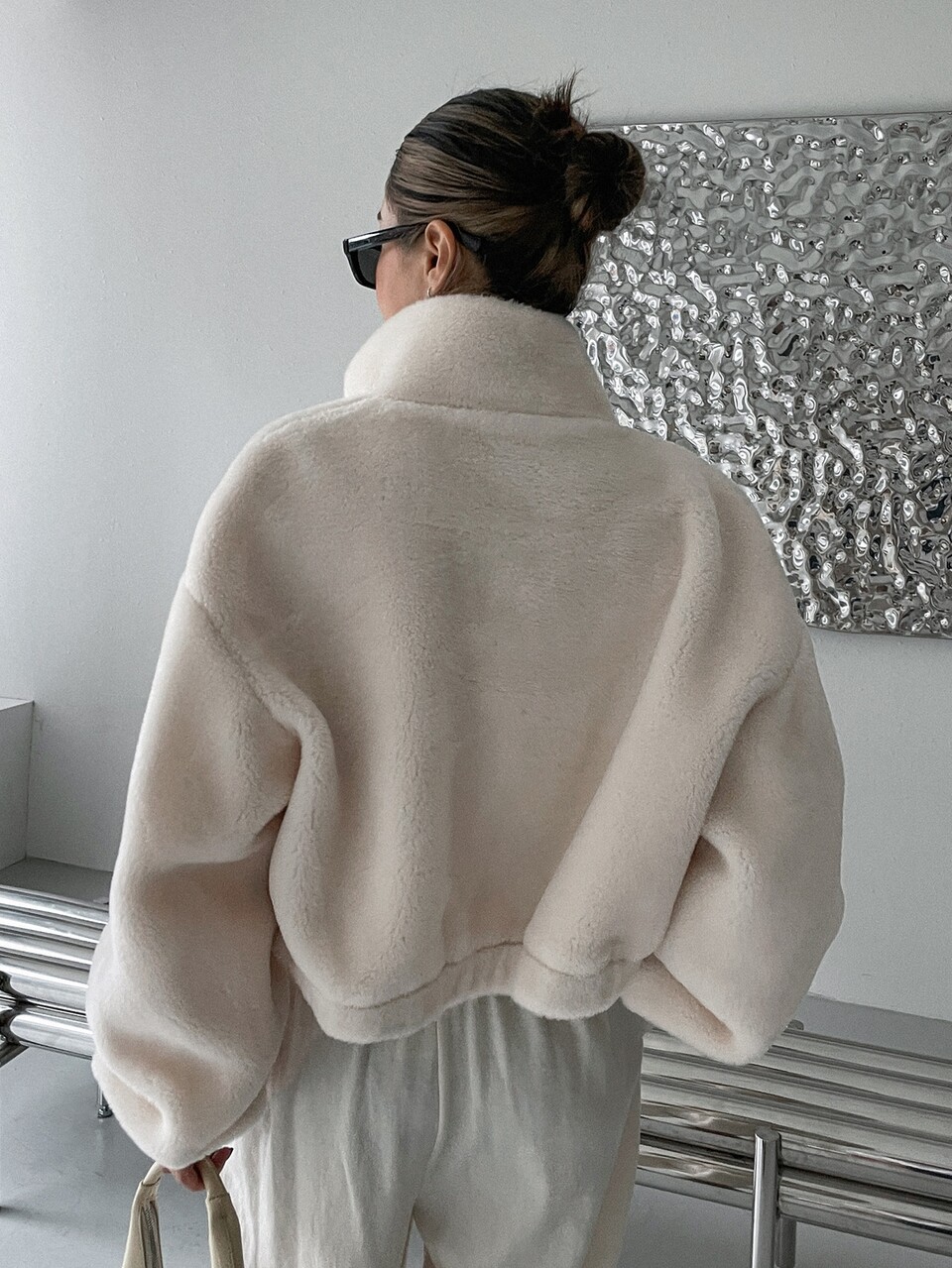 Drop Shoulder Zipper Teddy Jacket
