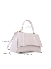 Không thấm nước, nhẹ, túi vuông in nổi cá sấu tối giản dành cho nữ tuổi teen Sinh viên đại học, tân binh và công nhân cổ trắng Hoàn hảo cho văn phòng, đại học, công việc, kinh doanh, đi làm - trắng - Xem 3