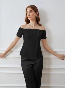 PREMIUM OFF SHOULDER BLOUSE - Black - View 1