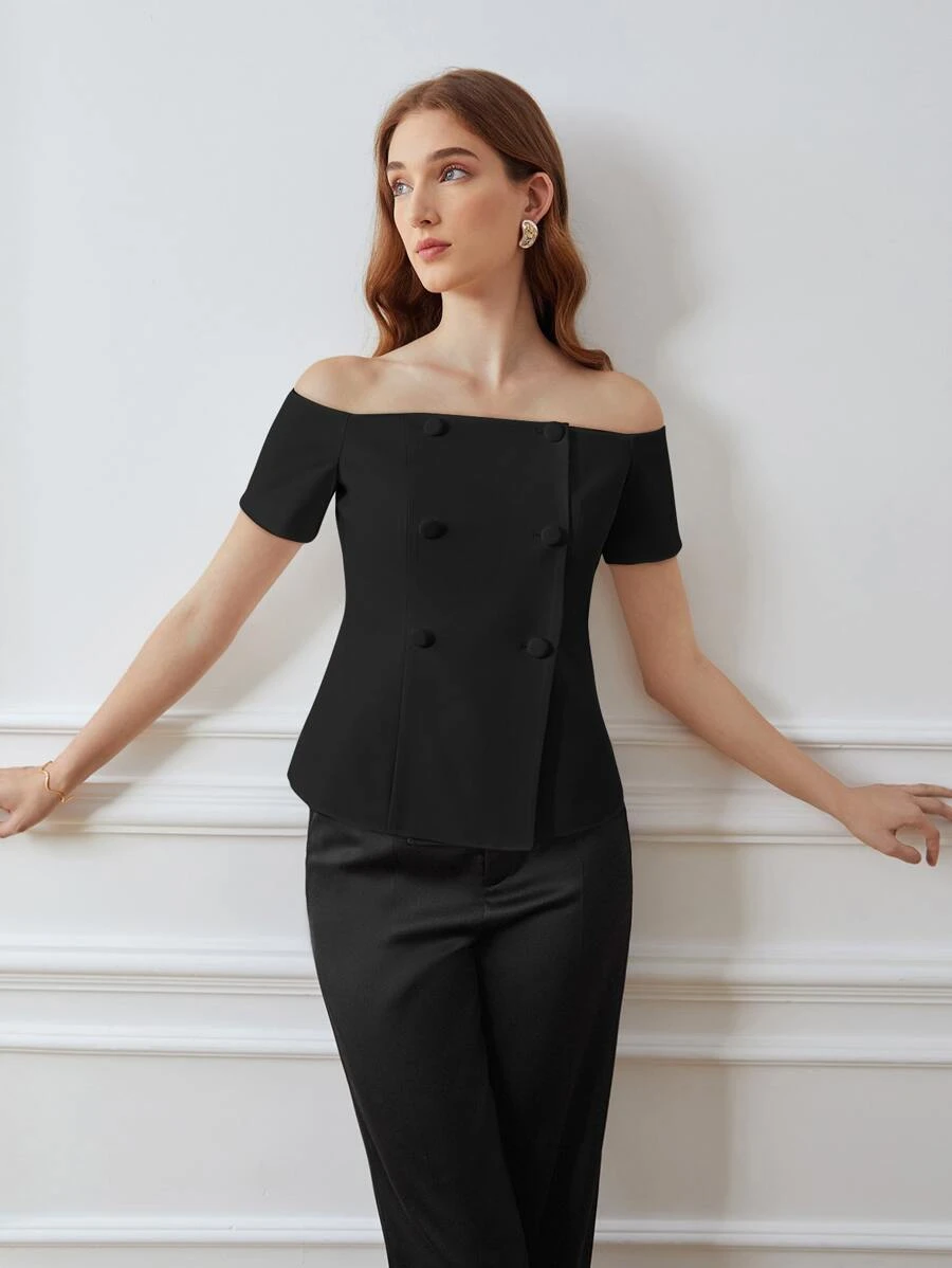 PREMIUM OFF SHOULDER BLOUSE - Black - View 1