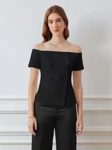 PREMIUM OFF SHOULDER BLOUSE - Black - View 3