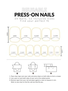 fengshangmei 24pcs Short Square Geometric Pattern Fake Nail & 1pc Nail File & 1sheet Tape & 1pc Nail Remover Stick - Multicolor - View 4