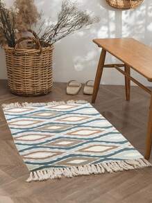 1入組滌綸地毯波西米亞幾何圖案流蘇裝飾地板地毯適用於臥室客廳 - 彩色 - 查看 1