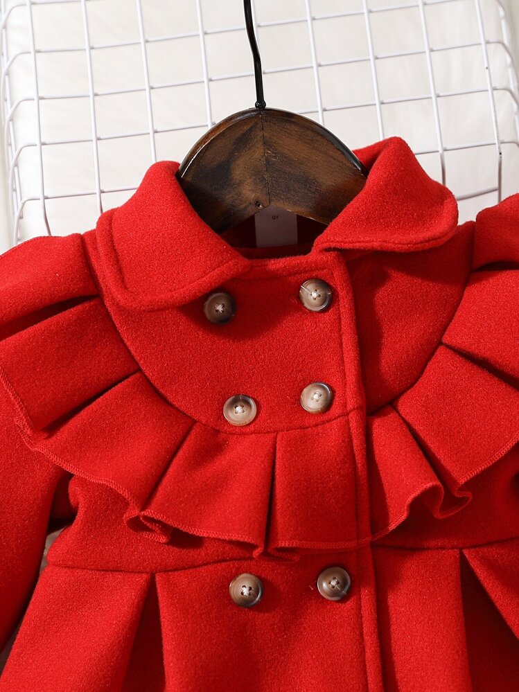SHEIN 嬰兒荷葉邊雙排釦外套 - 紅色 - 查看 3