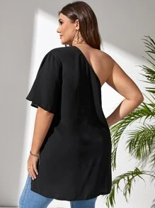 SHEIN Essnce Plus One Shoulder Asymmetrical Hem Blouse - Black - View 2