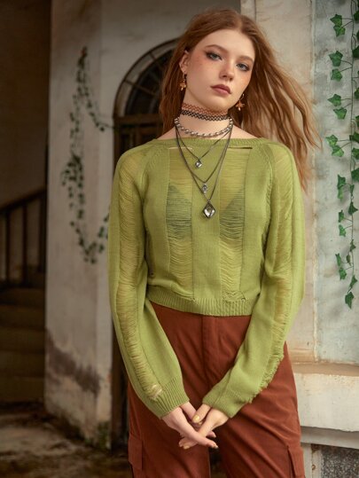 Solid Distressed Sweater