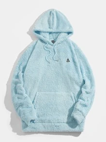 Manfinity VCAY Men Letter Embroidery Kangaroo Pocket Drawstring Teddy Hoodie - Mint Blue - View 5