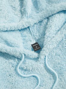 Manfinity VCAY Men Letter Embroidery Kangaroo Pocket Drawstring Teddy Hoodie - Mint Blue - View 4