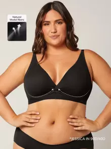 LUVLETTE Plus Natural Wireless Plunge Lounge Bra - Black - View 2