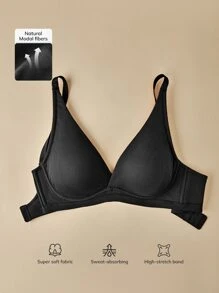 LUVLETTE Plus Natural Wireless Plunge Lounge Bra - Black - View 4