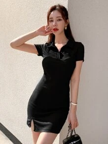 DAZY Polo Neck Split Hem Dress Sundress