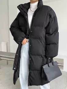 DAZY Drop Shoulder Slant Pockets Puffer Thick Pockets Coat ,Winter Women Clothes,Winter Coat Women - Black - View 3